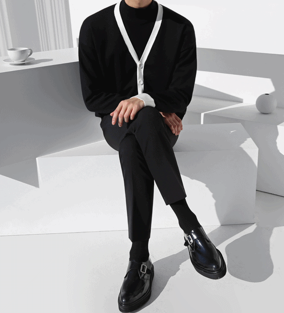 Laven black&amp;white cardigan (2color)