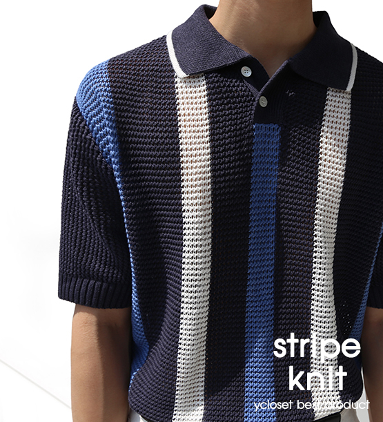 Wiz stripe half collar knit (2color)
