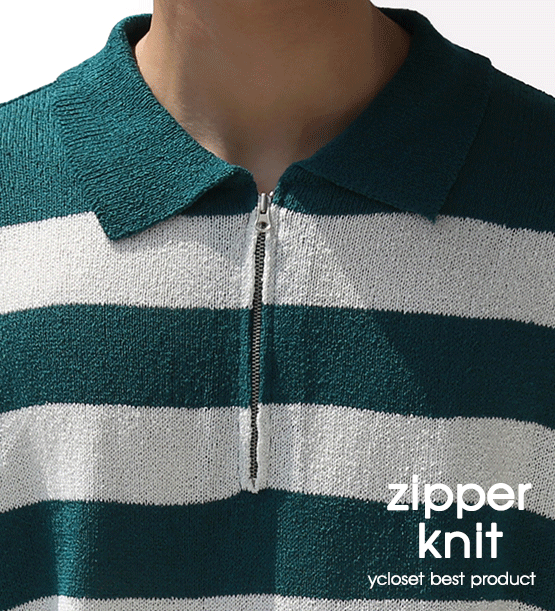 Norum striped zipper half knit (4color)