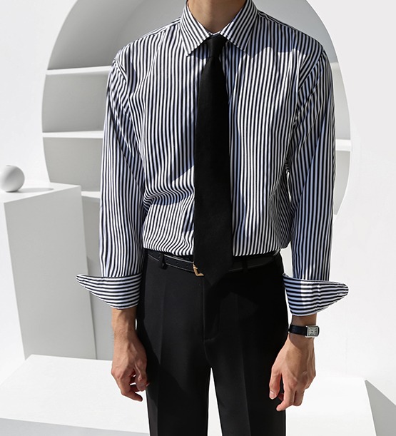 Poz stripe hidden shirt (3color)