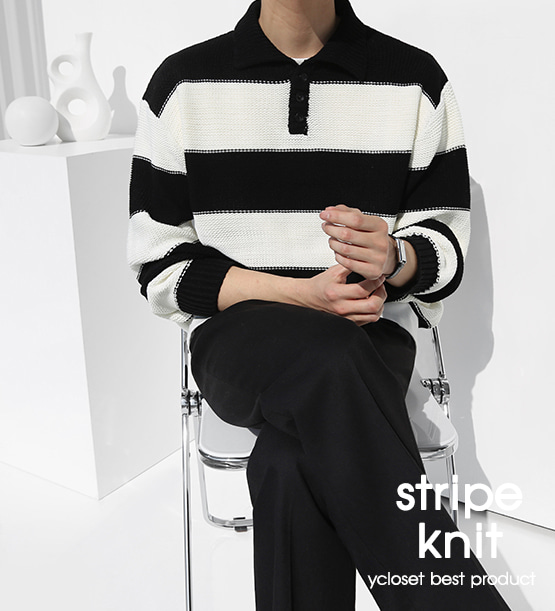 Coss stripe collar knit(2color)
